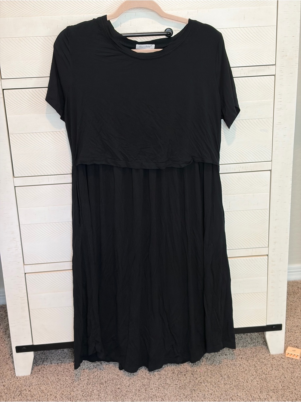 Women's Nursing Black Layered Short-Sleeve Dress